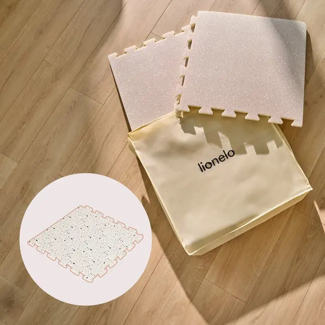 Covoras educativ, Lionelo, Yoka, Din spuma XPE non-toxica, Tip puzzle, 6 piese, Cu doua fete, Suprafata antiderapanta, 173x116 cm, Grosime 1.5 cm, Bej BYNLO-YOKA