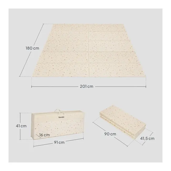 Covoras educativ, Lionelo, Zora, Din spuma XPE non-toxica, Cu doua fete, Suprafata antiderapanta, Dimensiune mare, 180x200 cm, Grosime 1.5 cm, Pliabil, Include geanta pentru transport, Bej BYNLO-ZORA