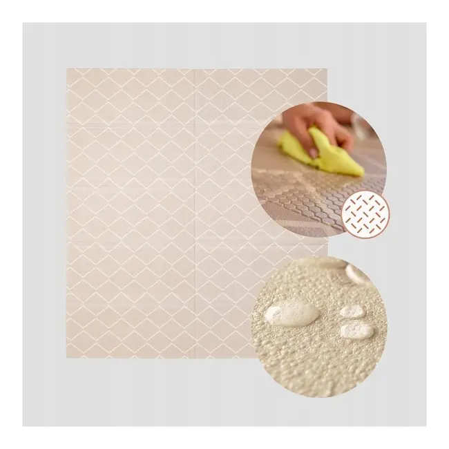 Covoras educativ, Lionelo, Zora, Din spuma XPE non-toxica, Cu doua fete, Suprafata antiderapanta, Dimensiune mare, 180x200 cm, Grosime 1.5 cm, Pliabil, Include geanta pentru transport, Bej BYNLO-ZORA
