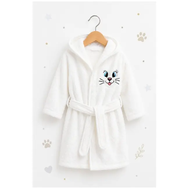 Halat de baie alb pentru copii pisicuta bhl3