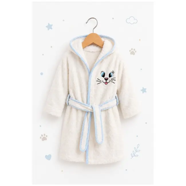 Halat de baie pentru baieti ivoire pisicuta bhl2