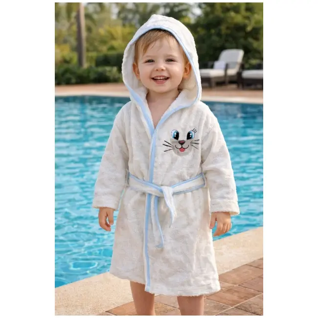 Halat de baie pentru baieti ivoire pisicuta bhl2