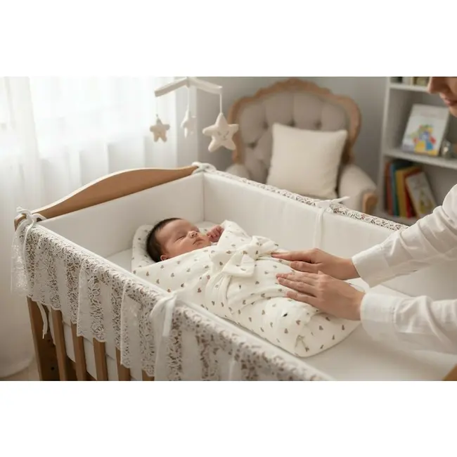 Paturica de infasat, New Baby, Din muselina, Cu inchidere cu panglica, Dimensiune 75x75 cm, Little Heart BYN58705