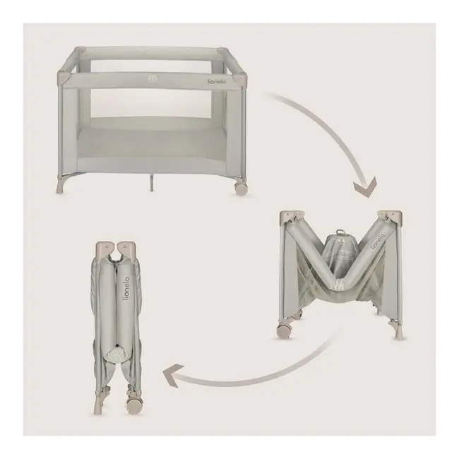 Patut pliant, Lionelo, Amelie, Cu intrare laterala, 100.5&times;70.5 cm, Include salteluta, roti, geanta pentru transport, Constructie usoara- 7 kg, Cadru stabil din otel, Bej BYNLO-AMELIE_BEIGE_SAND
