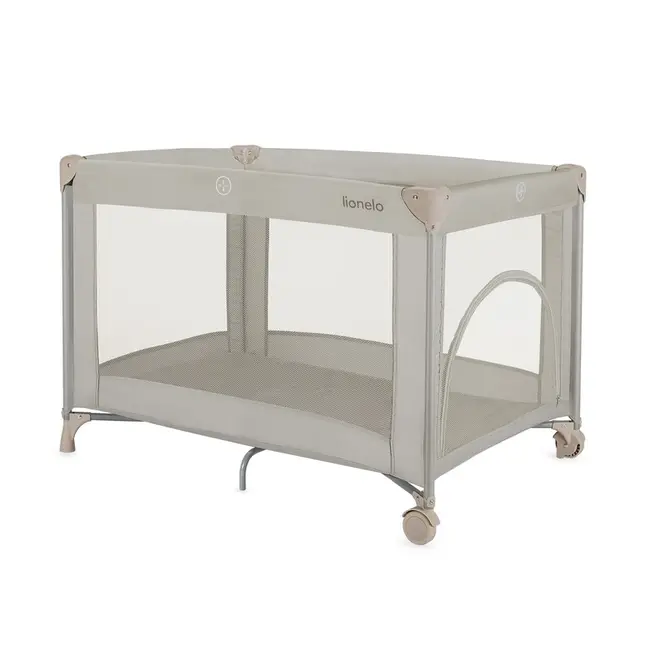 Patut pliant, Lionelo, Amelie, Cu intrare laterala, 100.5&times;70.5 cm, Include salteluta, roti, geanta pentru transport, Constructie usoara- 7 kg, Cadru stabil din otel, Bej BYNLO-AMELIE_BEIGE_SAND