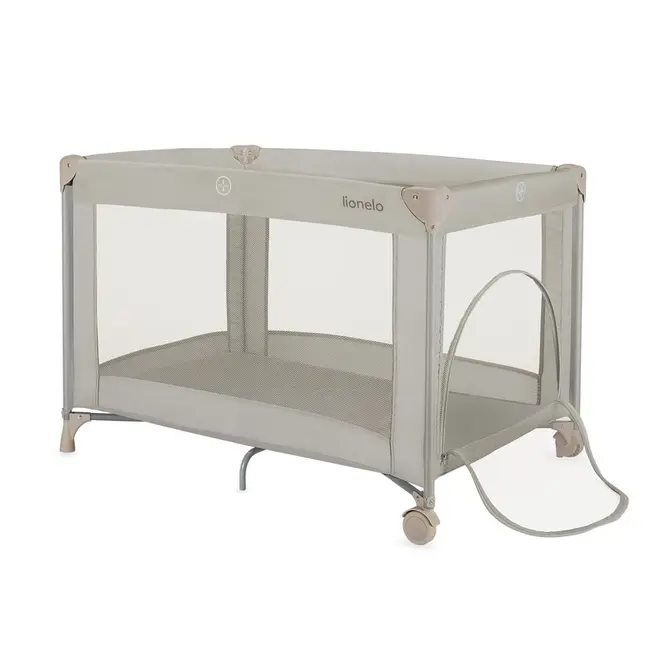 Patut pliant, Lionelo, Amelie, Cu intrare laterala, 100.5&times;70.5 cm, Include salteluta, roti, geanta pentru transport, Constructie usoara- 7 kg, Cadru stabil din otel, Bej BYNLO-AMELIE_BEIGE_SAND