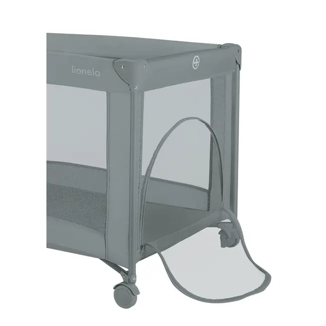 Patut pliant, Lionelo, Amelie, Cu intrare laterala, 100.5&times;70.5 cm, Include salteluta, roti, geanta pentru transport, Constructie usoara- 7 kg, Cadru stabil din otel, Gri BYNLO-AMELIE_GREY_CONCRETE