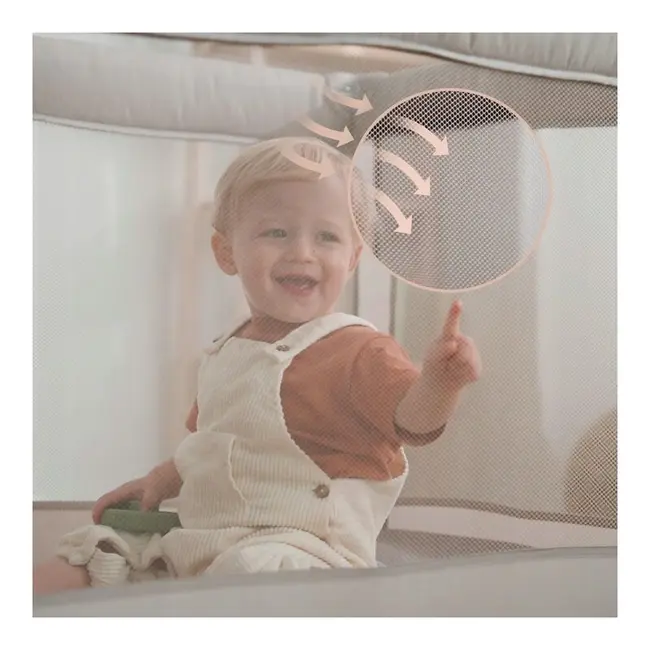 Patut pliant, Lionelo, Amelie, Cu intrare laterala, 100.5&times;70.5 cm, Include salteluta, roti, geanta pentru transport, Constructie usoara- 7 kg, Cadru stabil din otel, Gri BYNLO-AMELIE_GREY_CONCRETE