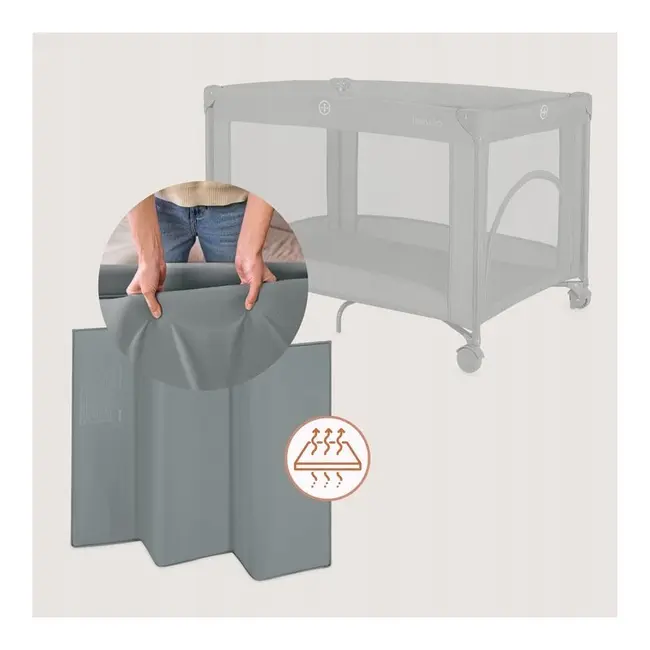 Patut pliant, Lionelo, Amelie, Cu intrare laterala, 100.5&times;70.5 cm, Include salteluta, roti, geanta pentru transport, Constructie usoara- 7 kg, Cadru stabil din otel, Gri BYNLO-AMELIE_GREY_CONCRETE