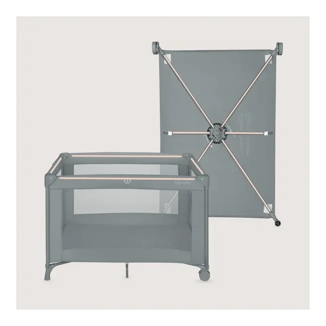 Patut pliant, Lionelo, Amelie, Cu intrare laterala, 100.5&times;70.5 cm, Include salteluta, roti, geanta pentru transport, Constructie usoara- 7 kg, Cadru stabil din otel, Gri BYNLO-AMELIE_GREY_CONCRETE