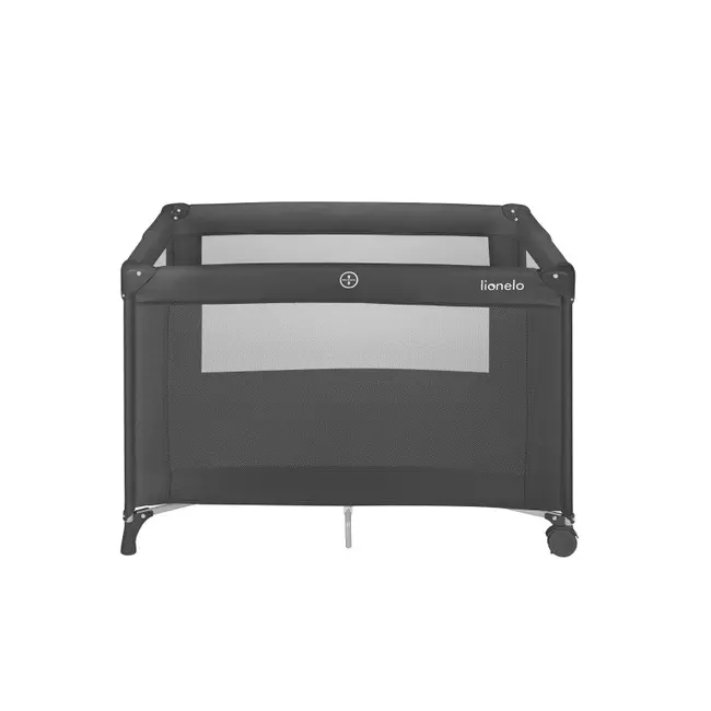 Patut pliant, Lionelo, Amelie, Cu intrare laterala, 100.5&times;70.5 cm, Include salteluta, roti, geanta pentru transport, Constructie usoara- 7 kg, Cadru stabil din otel, Negru BYNLO-AMELIE_BLACK_CARBON