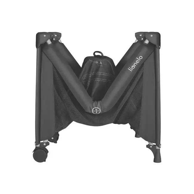 Patut pliant, Lionelo, Amelie, Cu intrare laterala, 100.5&times;70.5 cm, Include salteluta, roti, geanta pentru transport, Constructie usoara- 7 kg, Cadru stabil din otel, Negru BYNLO-AMELIE_BLACK_CARBON
