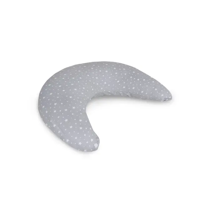 Perna pentru alaptat, Ceba Baby, Husa detasabila din bumbac, Cu puf siliconizat, 150x60x37 cm, Oeko-Tex Standard 100, Basic Grey Stars BYNW-709-000-739