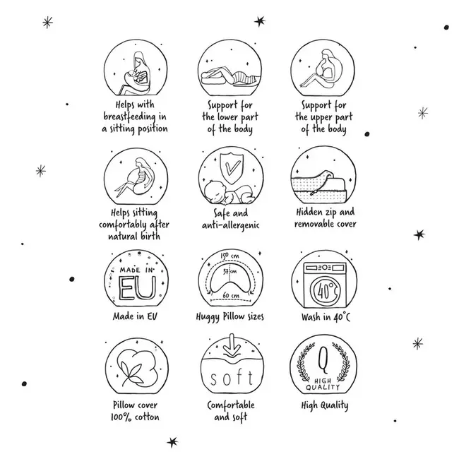 Perna pentru alaptat, Ceba Baby, Husa detasabila din bumbac, Cu puf siliconizat, 150x60x37 cm, Oeko-Tex Standard 100, Basic Wildflowers BYNW-709-000-742