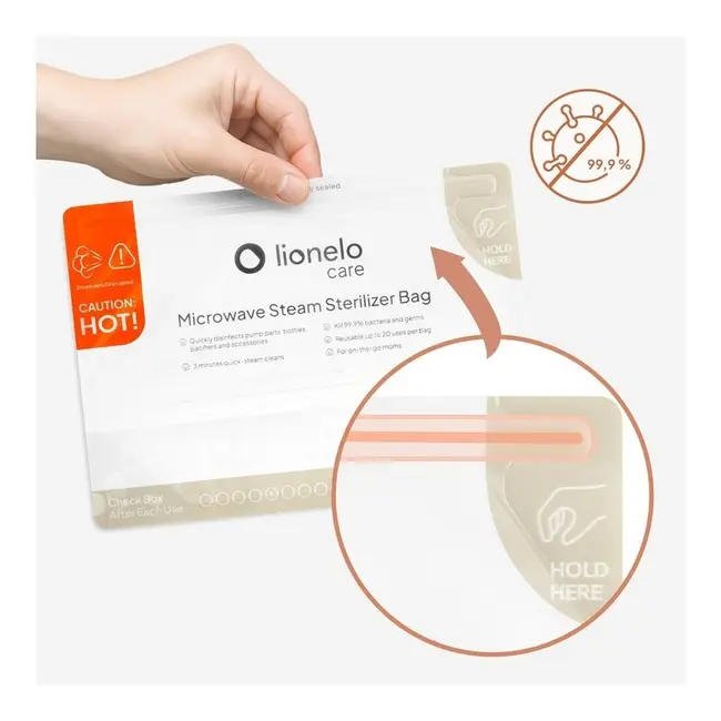 Pungi sterilizare microunde, Lionelo, Thermbag, Fara BPA, Sterilizare in 90 de sec., Elimina 99,9% dintre bacterii, Reutilizabile, 21x29 cm, 8 buc. BYNLOC-THERMBAG_8_PACK