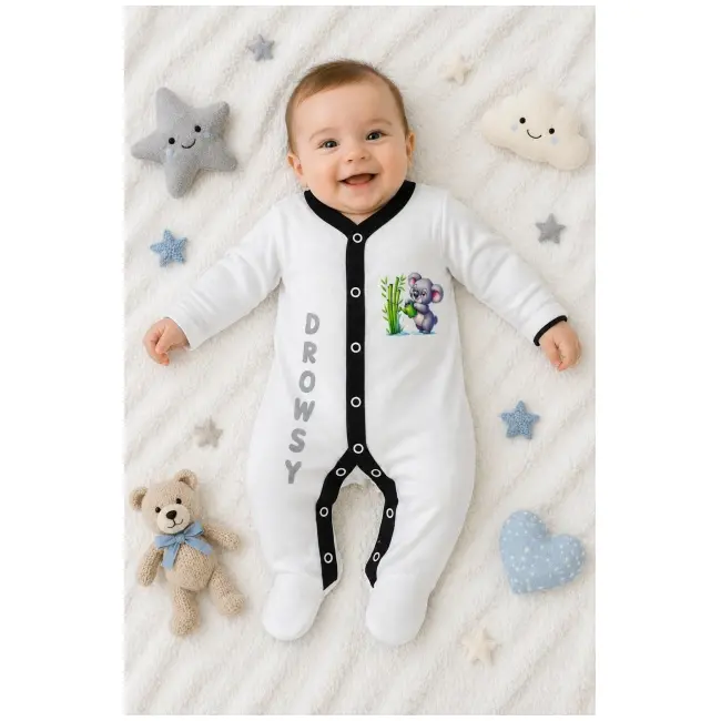 Salopeta alba cu botosei pentru bebelusi, koala bp4-18