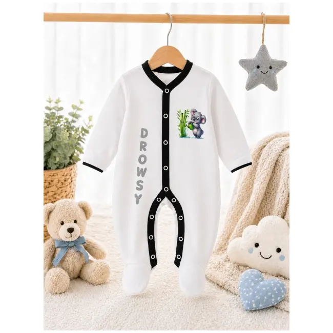Salopeta alba cu botosei pentru bebelusi, koala bp4-18