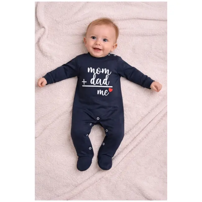 Salopeta bleumarin cu botosei pentru bebelusi cu mesaj bp4-17