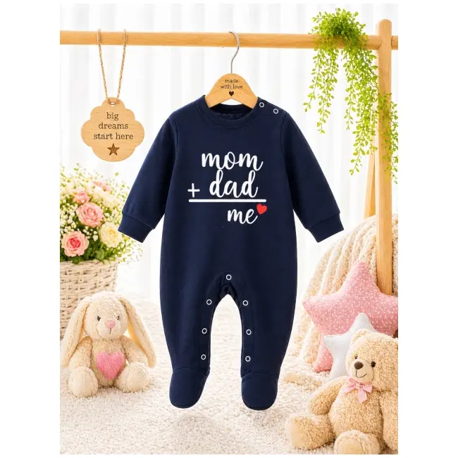 Salopeta bleumarin cu botosei pentru bebelusi cu mesaj bp4-17