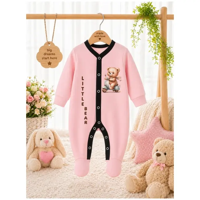 Salopeta din bumbac pentru bebelusi cu botosei, little bear bp118-2