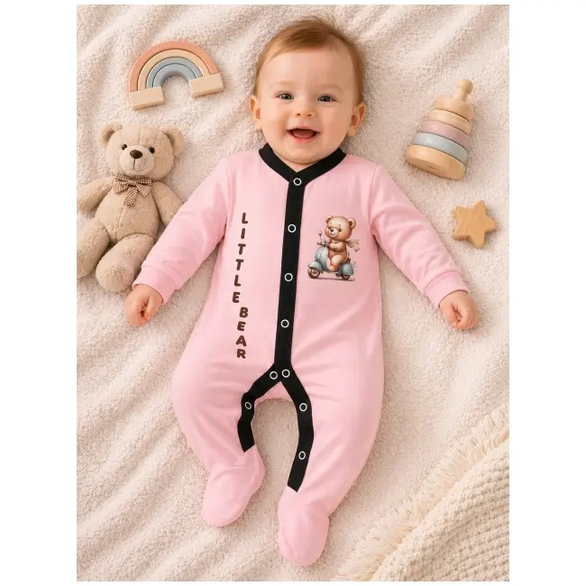 Salopeta din bumbac pentru bebelusi cu botosei, little bear bp118-2