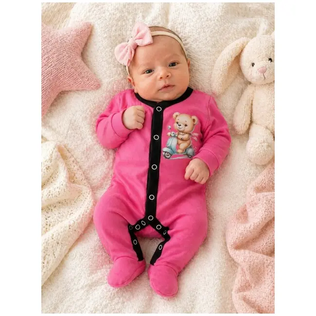 Salopeta din bumbac pentru bebelusi cu botosei, pinky bp116