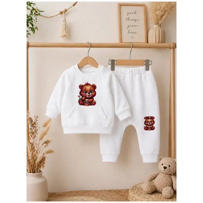 Trening alb pentru bebelusi din bumbac, alb, ursulet bnb01-3-6