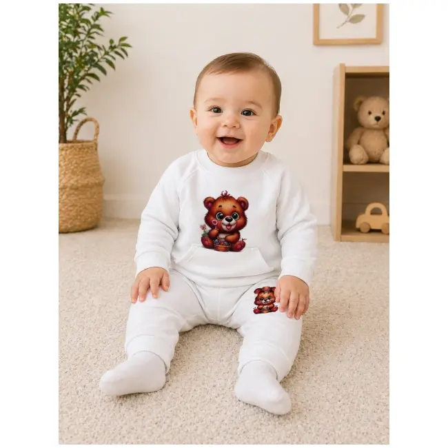 Trening alb pentru bebelusi din bumbac, alb, ursulet bnb01-3-6