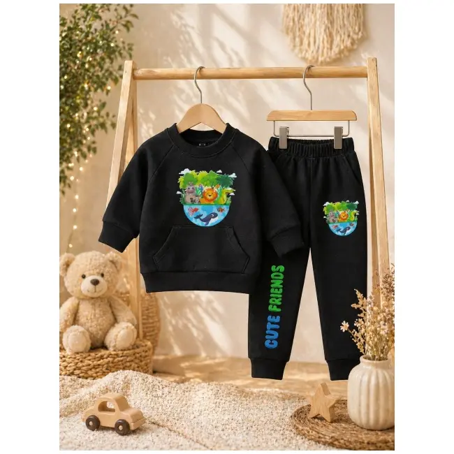 Trening pentru bebelusi din bumbac, negru, best friends bnb01-3-8