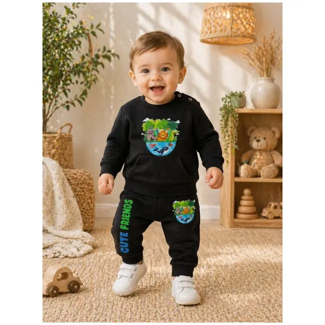 Trening pentru bebelusi din bumbac, negru, best friends bnb01-3-8