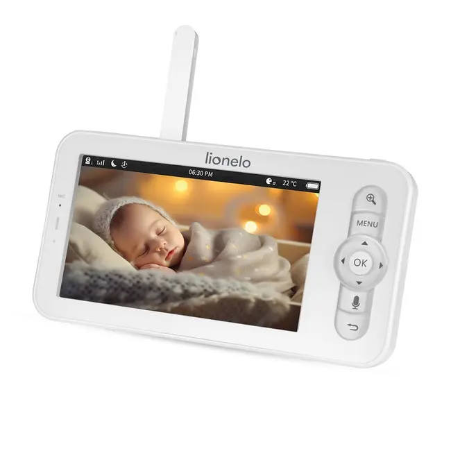 Video monitor, Lionelo, Babyline 9.2. AI, 5 inch, Camera Full HD, Zoom digital 4x, Aplicatie, Tehnologia AI cu detectare a miscarii, Recunoasterea motivului plansului, Melodii, Zgomote albe, Mod nocturn, Alb BYNLOC-BABYLINE_9.2_AI