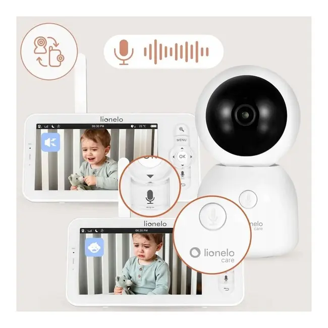 Video monitor, Lionelo, Babyline 9.2. AI, 5 inch, Camera Full HD, Zoom digital 4x, Aplicatie, Tehnologia AI cu detectare a miscarii, Recunoasterea motivului plansului, Melodii, Zgomote albe, Mod nocturn, Alb BYNLOC-BABYLINE_9.2_AI