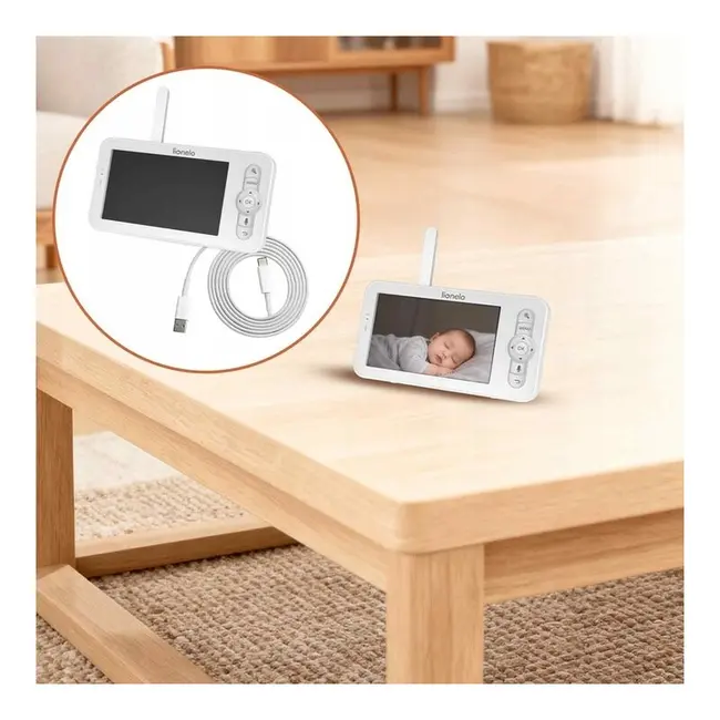 Video monitor, Lionelo, Babyline 9.2. AI, 5 inch, Camera Full HD, Zoom digital 4x, Aplicatie, Tehnologia AI cu detectare a miscarii, Recunoasterea motivului plansului, Melodii, Zgomote albe, Mod nocturn, Alb BYNLOC-BABYLINE_9.2_AI