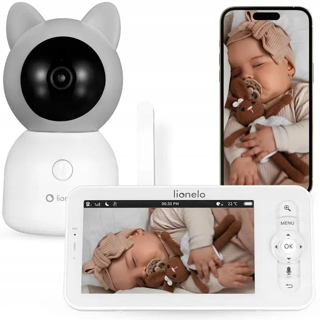 Video monitor, Lionelo, Babyline 9.2. AI, 5 inch, Camera Full HD, Zoom digital 4x, Aplicatie, Tehnologia AI cu detectare a miscarii, Recunoasterea motivului plansului, Melodii, Zgomote albe, Mod nocturn, Alb BYNLOC-BABYLINE_9.2_AI