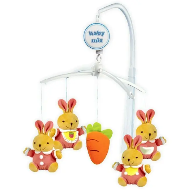 Carusel, Baby Mix, Pentru patut, Cu 5 jucarii din plus, Bunnies BYN10250