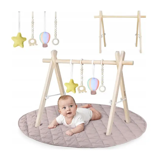 Centru de activitati, Lionelo, Anis Set, Cu arcada Montessori, Din lemn de pin, Jucarii plus, 4 jucarii suspendate, Stimuleaza simturile, Pliere rapida, Salteluta moale antiderapanta, 0+ luni, Multicolor BYNLO-ANIS_SET