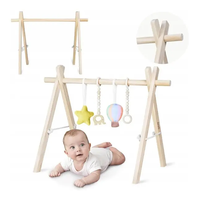 Centru de activitati, Lionelo, Anis Set, Cu arcada Montessori, Din lemn de pin, Jucarii plus, 4 jucarii suspendate, Stimuleaza simturile, Pliere rapida, Salteluta moale antiderapanta, 0+ luni, Multicolor BYNLO-ANIS_SET