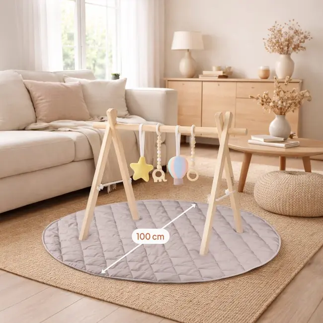 Centru de activitati, Lionelo, Anis Set, Cu arcada Montessori, Din lemn de pin, Jucarii plus, 4 jucarii suspendate, Stimuleaza simturile, Pliere rapida, Salteluta moale antiderapanta, 0+ luni, Multicolor BYNLO-ANIS_SET