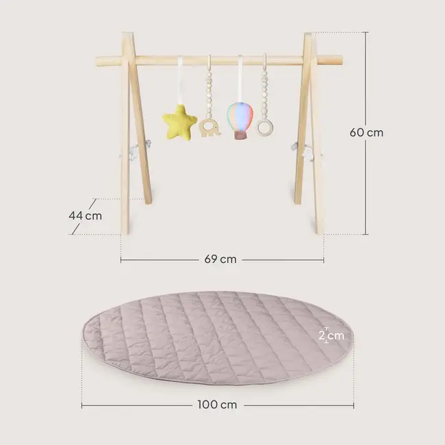 Centru de activitati, Lionelo, Anis Set, Cu arcada Montessori, Din lemn de pin, Jucarii plus, 4 jucarii suspendate, Stimuleaza simturile, Pliere rapida, Salteluta moale antiderapanta, 0+ luni, Multicolor BYNLO-ANIS_SET