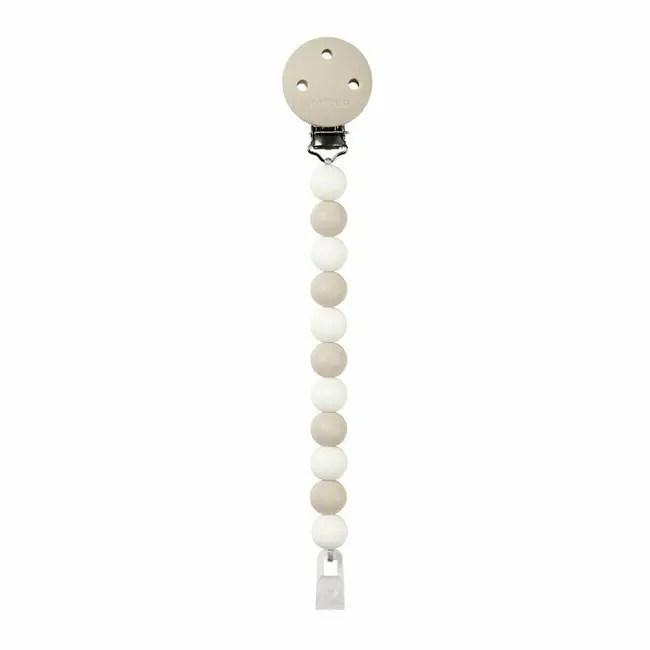 Clema pentru suzeta, Nattou, 100% silicon fara BPA, Cu sistem de prindere la suzeta, Cu margele, 30x7x18 cm, Neutru/Alb BYN874434