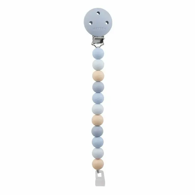 Clema pentru suzeta, Nattou, 100% silicon fara BPA, Cu sistem de prindere la suzeta, Cu margele, 30x7x18 cm, Neutru/Albastru BYN874465