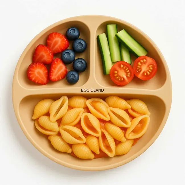 Farfurie compartimentata, Bocioland, Rotunda, Cu 3 compartimente, Fara BPA, 6-36 luni, Beige BYNBL588