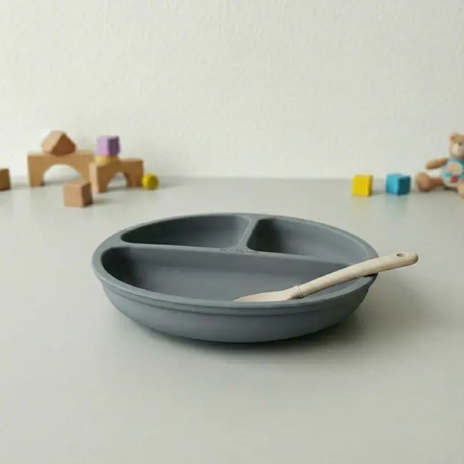 Farfurie compartimentata, Bocioland, Rotunda, Cu 3 compartimente, Fara BPA, 6-36 luni, Dark grey BYNBL590