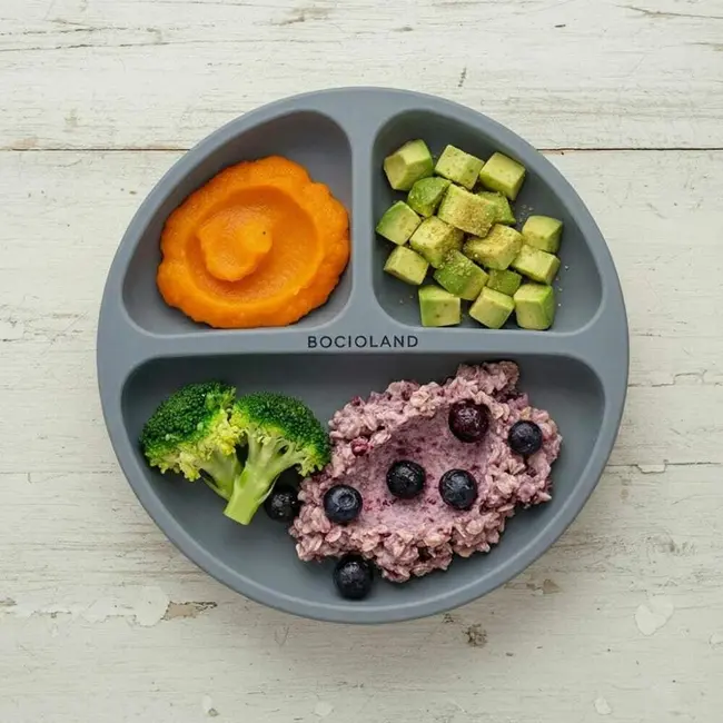 Farfurie compartimentata, Bocioland, Rotunda, Cu 3 compartimente, Fara BPA, 6-36 luni, Dark grey BYNBL590