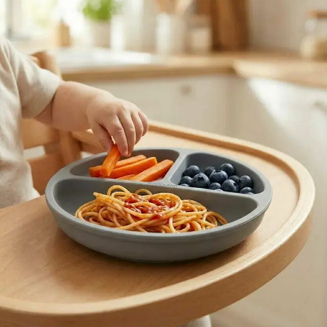 Farfurie compartimentata, Bocioland, Rotunda, Cu 3 compartimente, Fara BPA, 6-36 luni, Dark grey BYNBL590