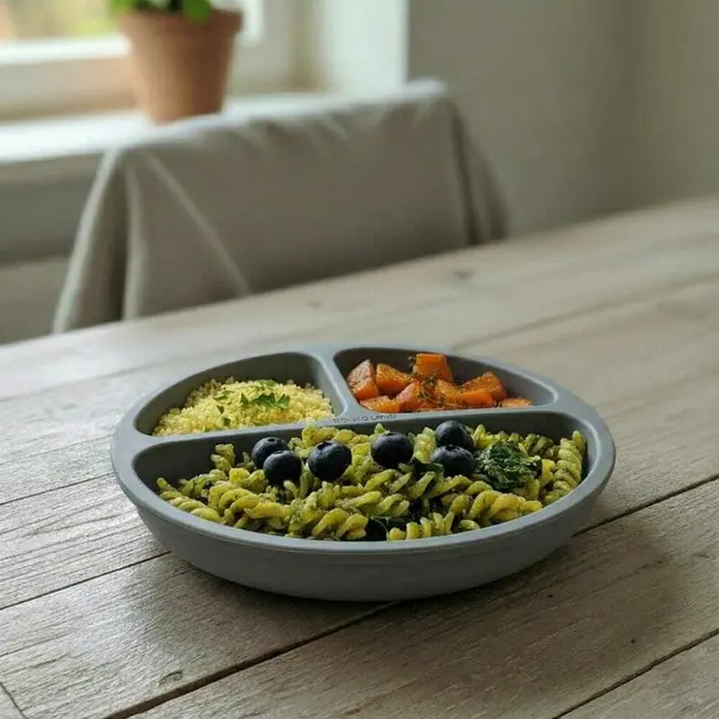 Farfurie compartimentata, Bocioland, Rotunda, Cu 3 compartimente, Fara BPA, 6-36 luni, Dark grey BYNBL590