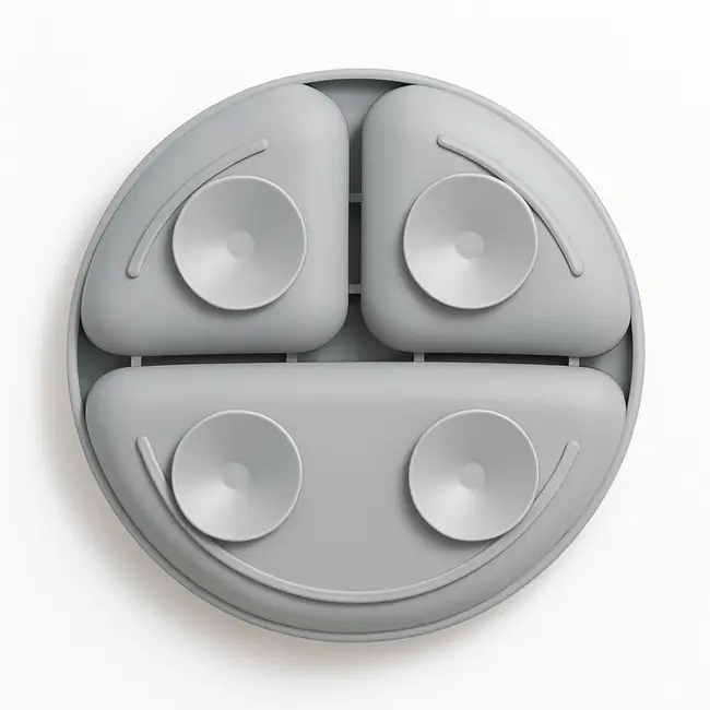 Farfurie compartimentata, Bocioland, Rotunda, Cu 3 compartimente, Fara BPA, 6-36 luni, Gray BYNBL589