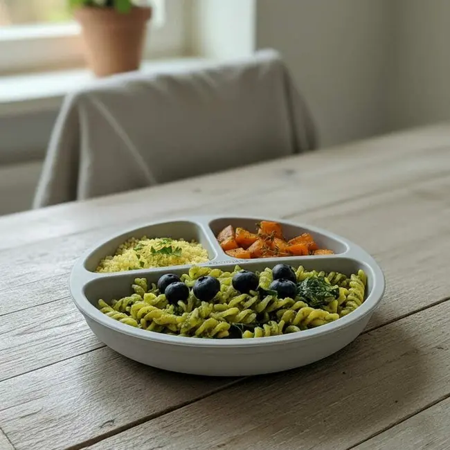 Farfurie compartimentata, Bocioland, Rotunda, Cu 3 compartimente, Fara BPA, 6-36 luni, Gray BYNBL589