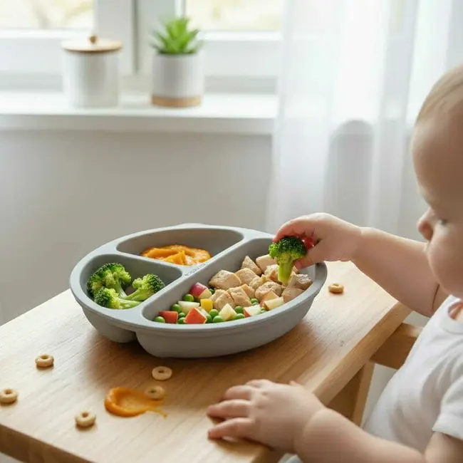 Farfurie compartimentata, Bocioland, Rotunda, Cu 3 compartimente, Fara BPA, 6-36 luni, Gray BYNBL589