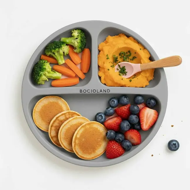 Farfurie compartimentata, Bocioland, Rotunda, Cu 3 compartimente, Fara BPA, 6-36 luni, Gray BYNBL589
